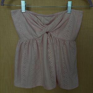 SHEIN Light Pink Eyelet Twist Blouse